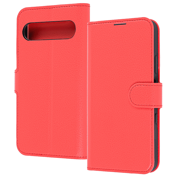 耐衝撃 シンプル 手帳型レザーケース/レッド