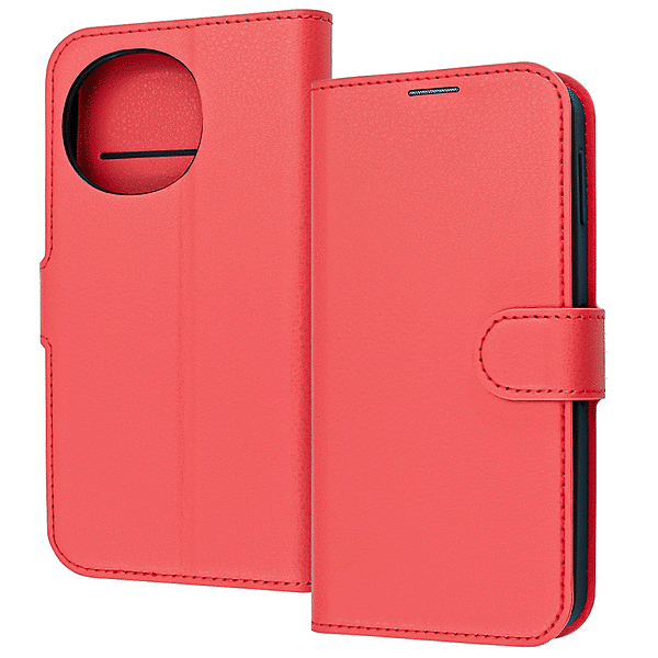 耐衝撃 マグネットベルト シンプル 手帳型レザーケース/レッド