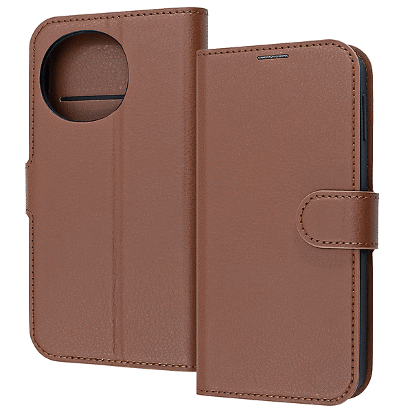 耐衝撃 マグネットベルト シンプル 手帳型レザーケース/ブラウン