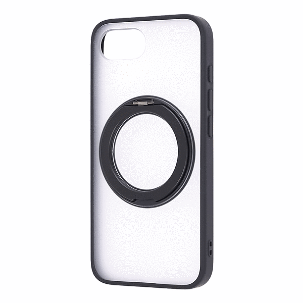 ハイブリッドケース シルキーマット マグネット充電対応 リング付き/ブラック