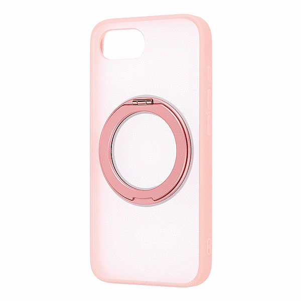 ハイブリッドケース シルキーマット マグネット充電対応 リング付き/ピンク