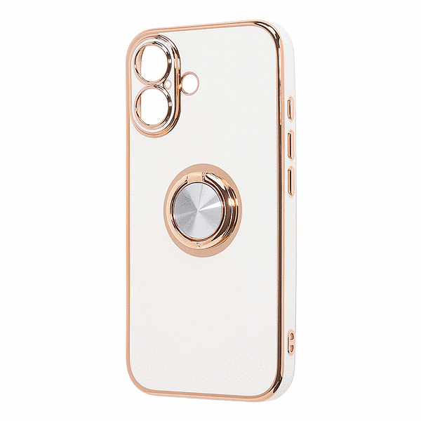 ソフトケース 精密設計 フレームメッキ リング付き/ホワイト/ゴールド