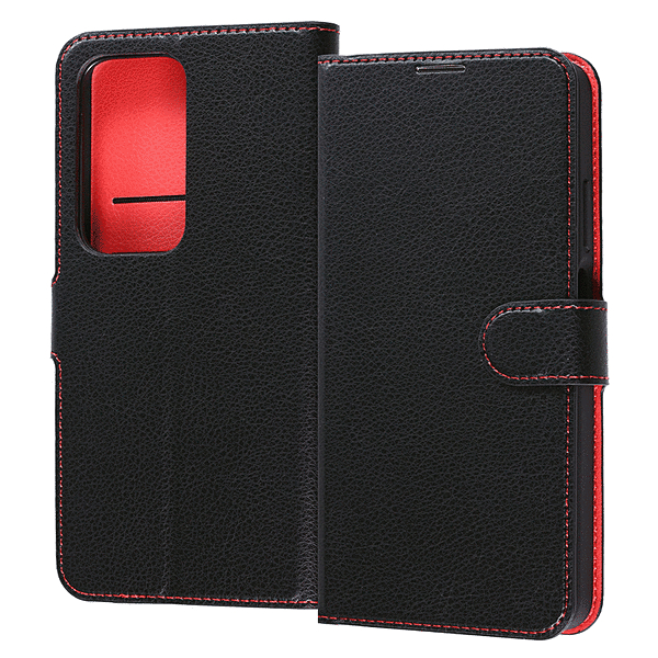 手帳型ケース シンプル マグネット/ブラック/レッド