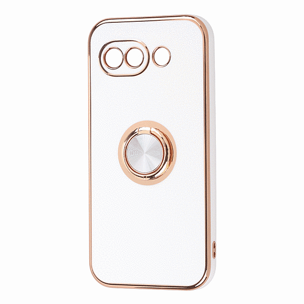 ソフトケース 精密設計 フレームメッキ+リング ホワイト/ゴールド