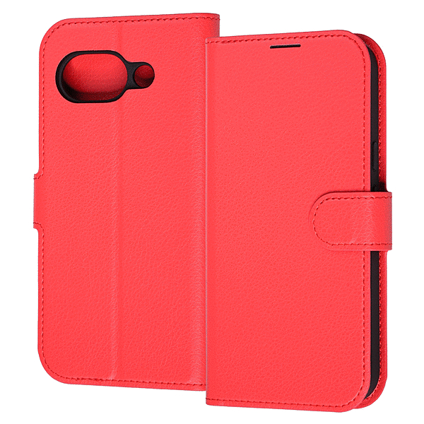 手帳型レザーケース シンプル マグネット レッド