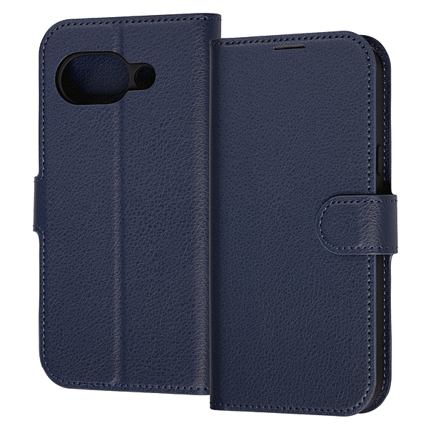 手帳型レザーケース シンプル マグネット ダークネイビー