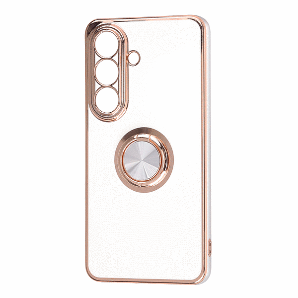 ソフトケース 精密設計 フレームメッキ+リング ホワイト/ゴールド