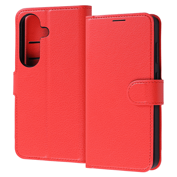 手帳型レザーケース シンプル マグネット レッド