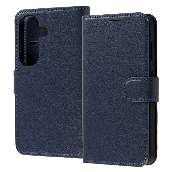 手帳型レザーケース シンプル マグネット ダークネイビー