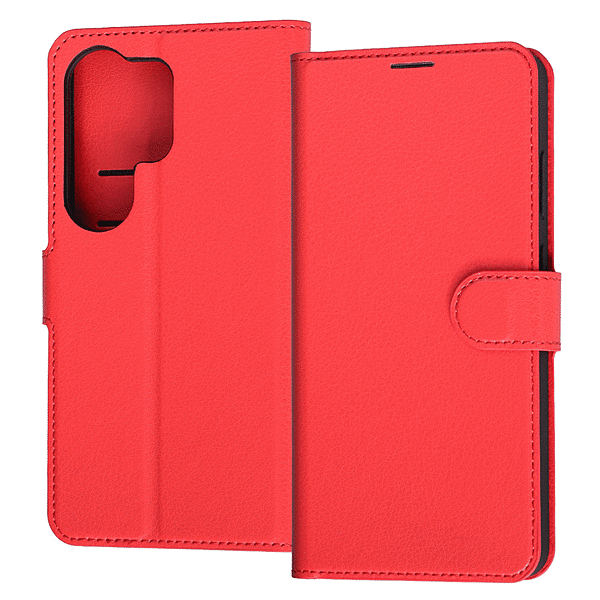 手帳型レザーケース シンプル マグネット レッド