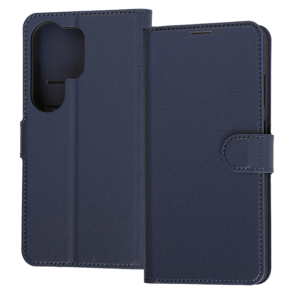 手帳型レザーケース マグネット ダークネイビー