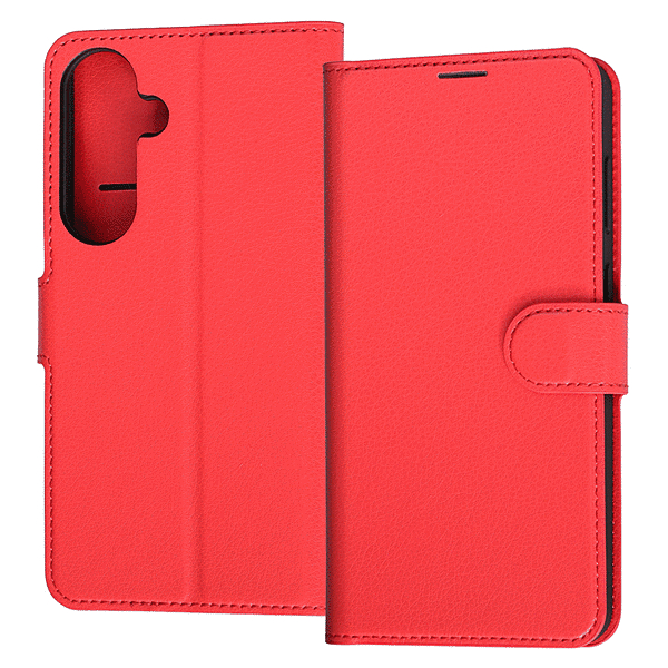 手帳型レザーケース シンプル マグネット レッド