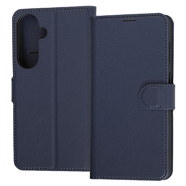 手帳型レザーケース シンプル マグネット ダークネイビー