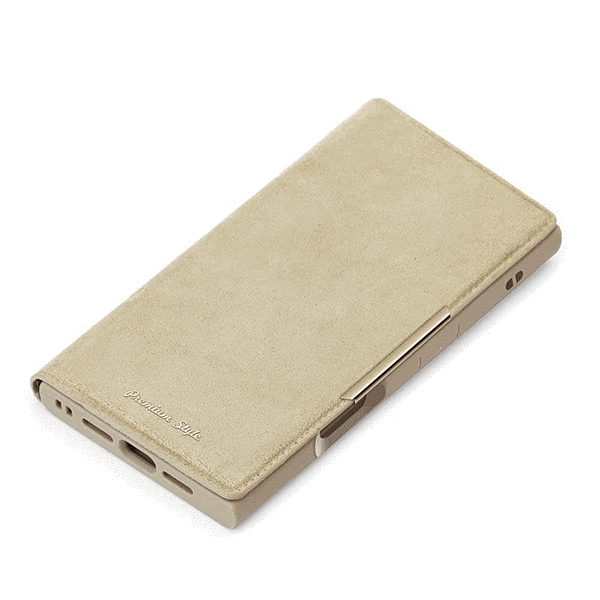 クリアフリップケース スエード調 ベージュ