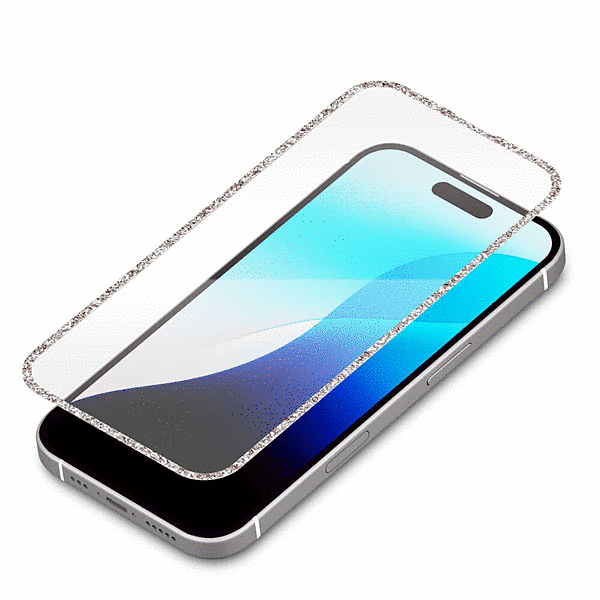 液晶全面保護ガラス ラメフレーム/シルバー/高透明