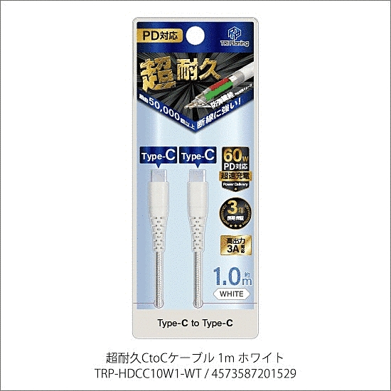 超耐久CtoCケーブル 1m ホワイト