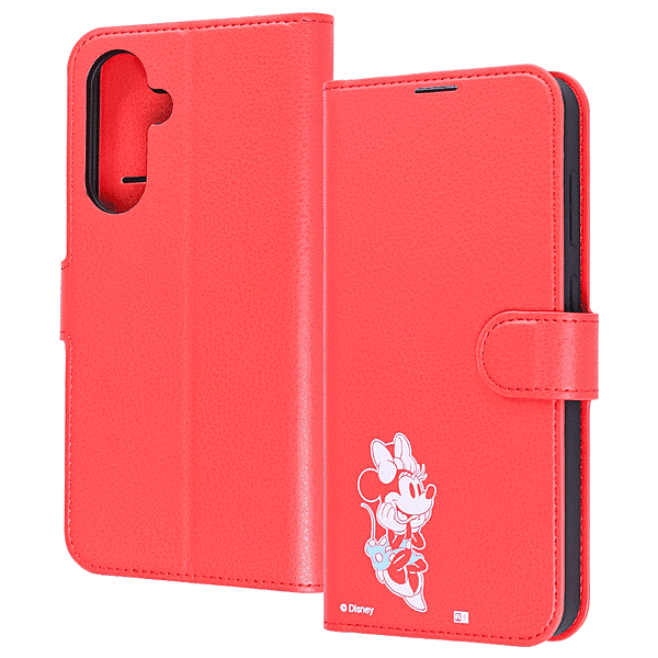 衝撃吸収 マグネットベルト シンプル 手帳型レザーケース/ミニーマウス_sitting