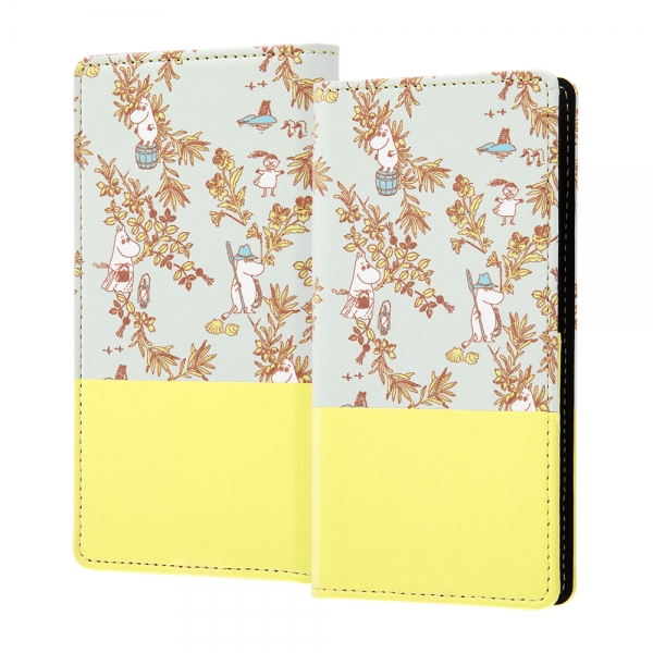 手帳型ケース FLEX バイカラー SS/ムーミン/イエロー_総柄
