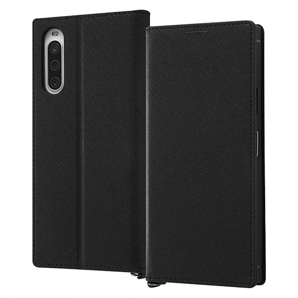 Durable 耐衝撃 マグネット不使用 シンプル スクエア 手帳型レザーケース/ブラック/ブラック