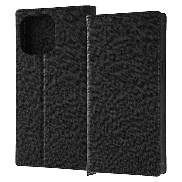 Durable 耐衝撃 マグネット不使用 シンプル スクエア 手帳型レザーケース/ブラック/ブラック