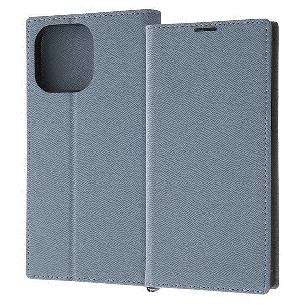 Durable 耐衝撃 マグネット不使用 シンプル スクエア 手帳型レザーケース/ブルー/ライトグレー