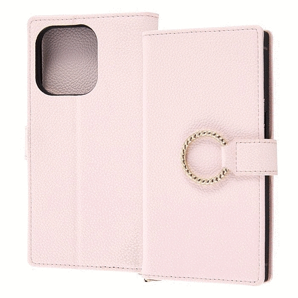 耐衝撃 手帳型レザーケース KAKU Ring/ピンク