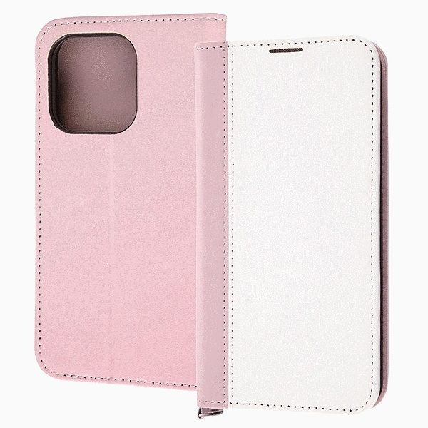 耐衝撃 手帳型レザーケース Noble/ホワイト/ピンク