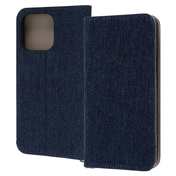 耐衝撃 手帳型デニムケース/インディゴブルー