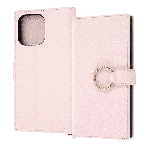 耐衝撃 手帳型レザーケース KAKU Ring/ピンク
