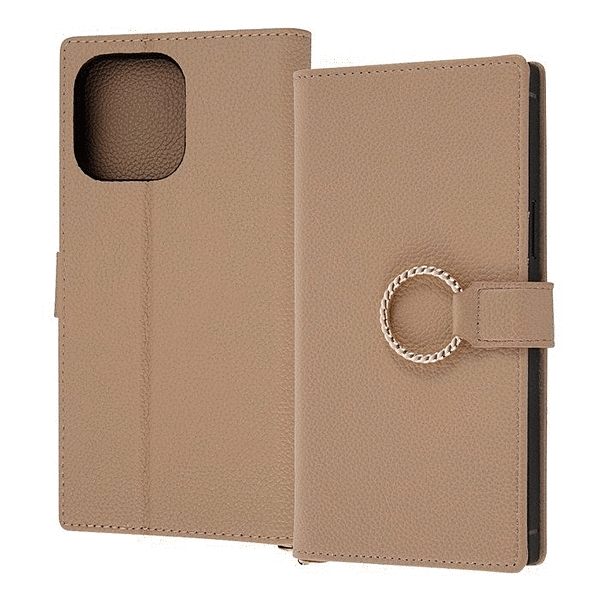 耐衝撃 手帳型レザーケース KAKU Ring/モカ