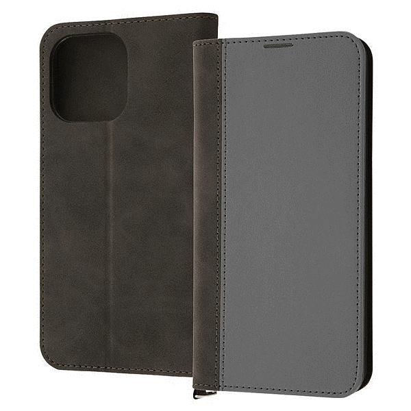 耐衝撃 手帳型レザーケース Noble/グレー/ブラック