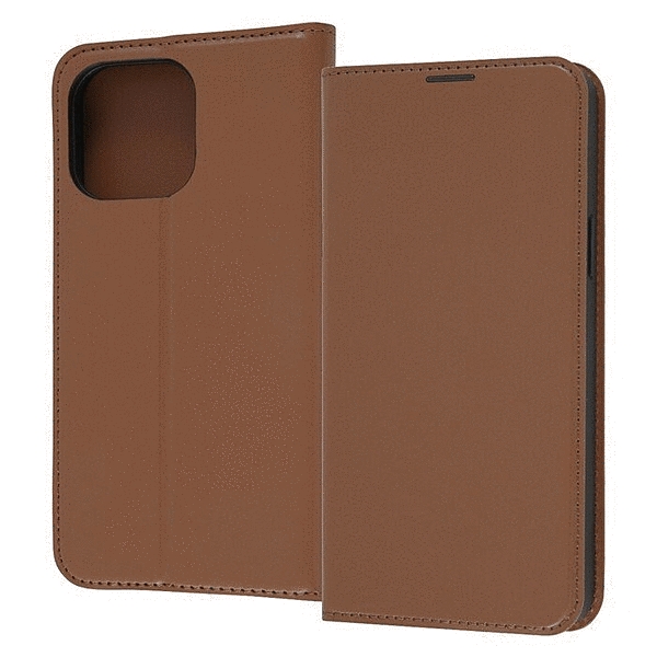 耐衝撃 手帳型レザーケース シンプル/ブラウン