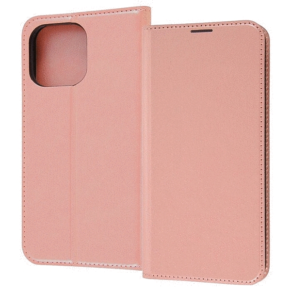 耐衝撃 手帳型レザーケース シンプル/シャイニーピンク