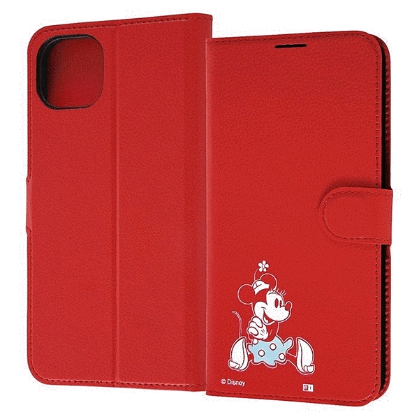 耐衝撃 手帳型レザーケースマグネット/ミニーマウス_sitting