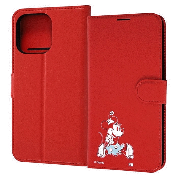 耐衝撃 手帳型レザーケースマグネット/ミニーマウス_sitting