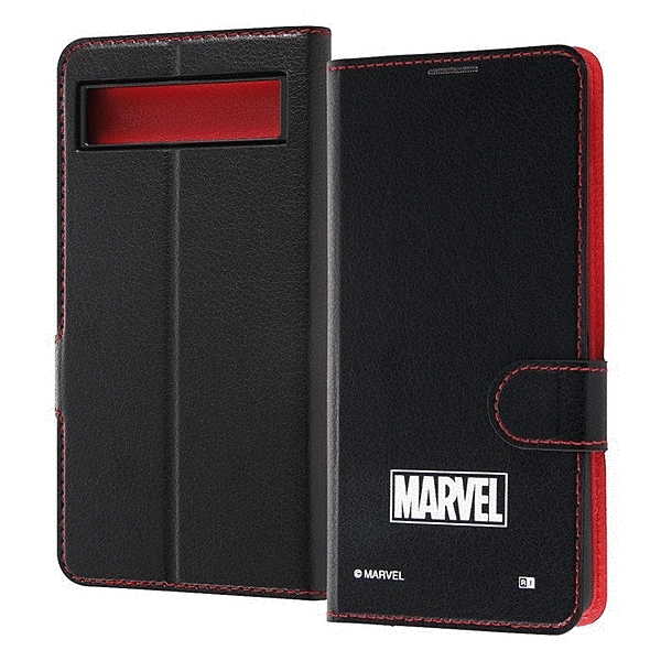 耐衝撃 手帳型レザーケース シンプル マグネット/マーベルロゴ_3