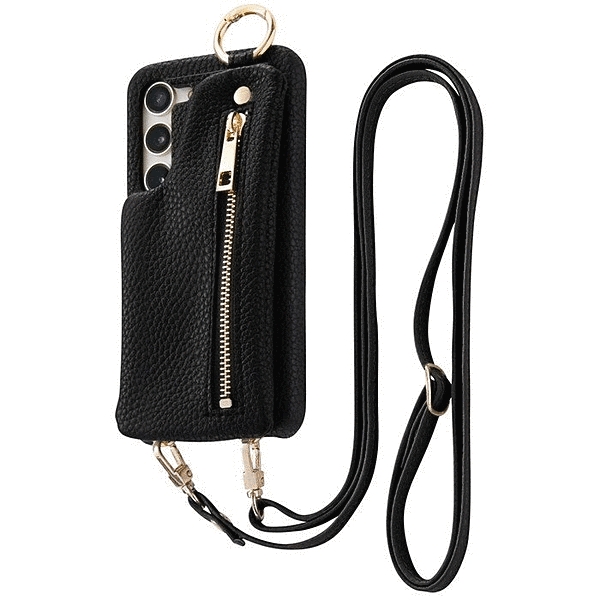 m1n1 ミニ ショルダー ネック ストラップ ポーチ付き オープンレザーケース/ブラック