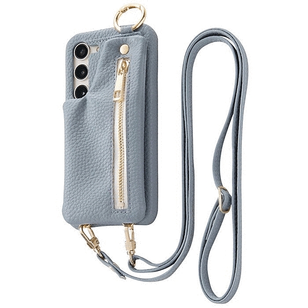 m1n1 ミニ ショルダー ネック ストラップ ポーチ付き オープンレザーケース/ライトブルー