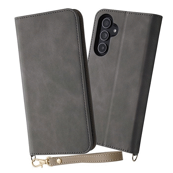 耐衝撃 手帳型レザーケース Raffine/グレー