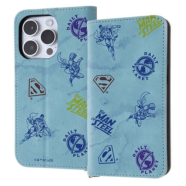 耐衝撃 手帳型レザーケース Raffine/スーパーマン_モチーフ総柄