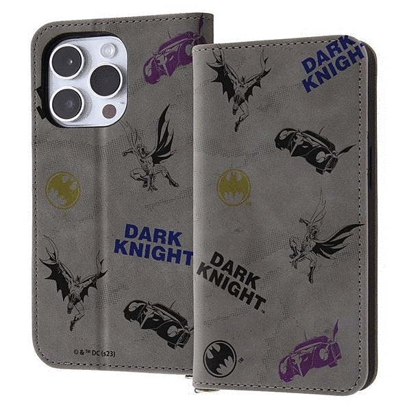 耐衝撃 手帳型レザーケース Raffine/バットマン_モチーフ総柄