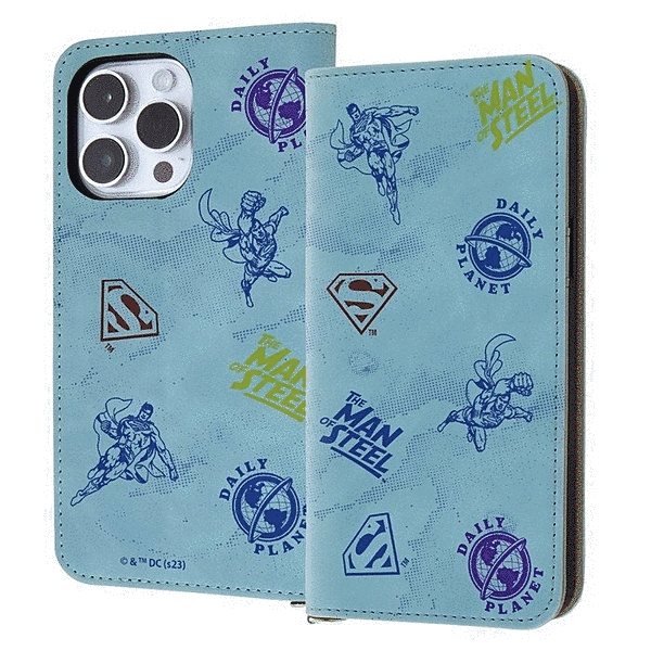 耐衝撃 手帳型レザーケース Raffine/スーパーマン_モチーフ総柄