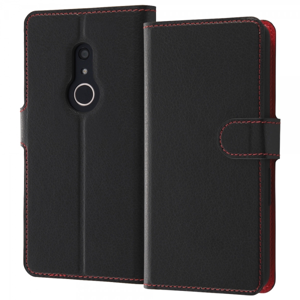 耐衝撃 手帳型レザーケース シンプル マグネット/ブラック/レッド