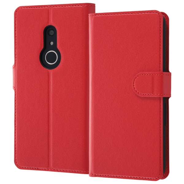 耐衝撃 手帳型レザーケース シンプル マグネット/レッド