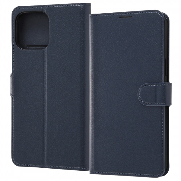 耐衝撃 手帳型レザーケース シンプル マグネット/ダークネイビー