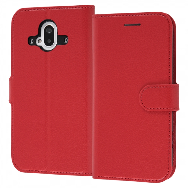 耐衝撃 手帳型レザーケース シンプル マグネット/レッド