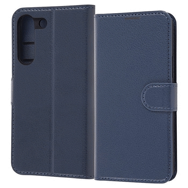 耐衝撃 手帳型レザーケース シンプル マグネット/ダークネイビー