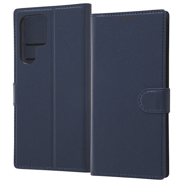 耐衝撃 手帳型レザーケース シンプル マグネット/ダークネイビー