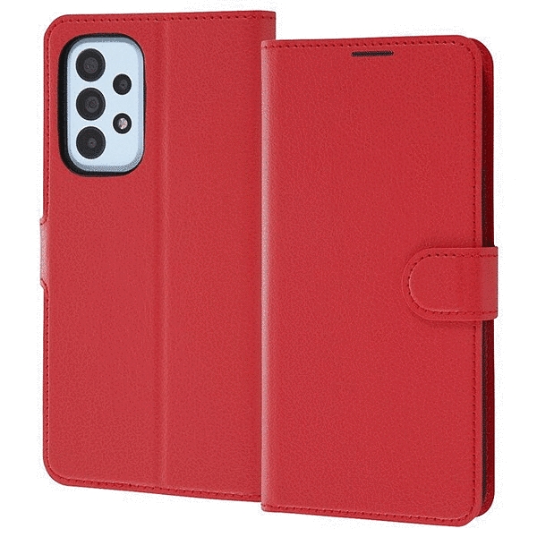 耐衝撃 手帳型レザーケース シンプル マグネット/レッド