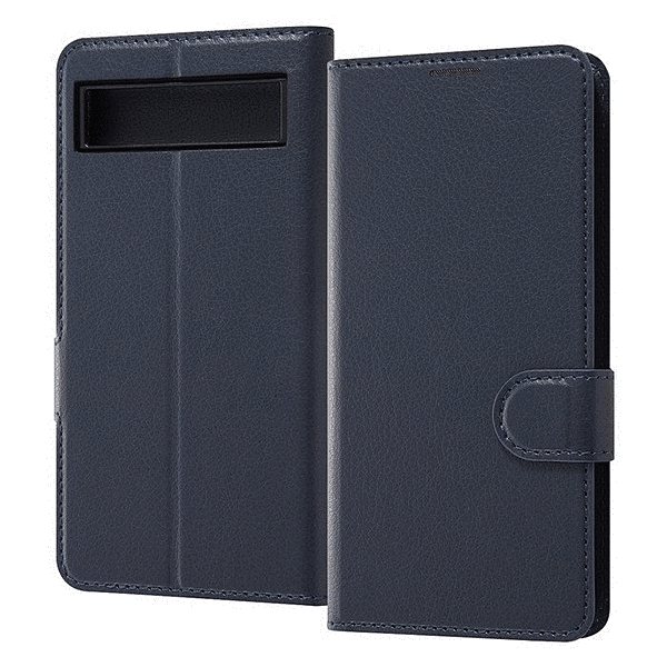耐衝撃 手帳型レザーケース シンプル マグネット/ダークネイビー